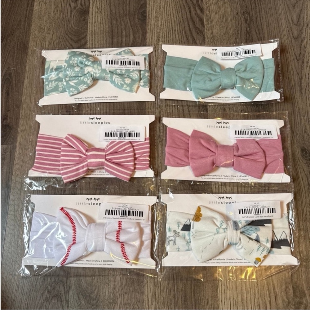 Little Sleepies Bow Headbands in Mint, Pink, White with Patterns